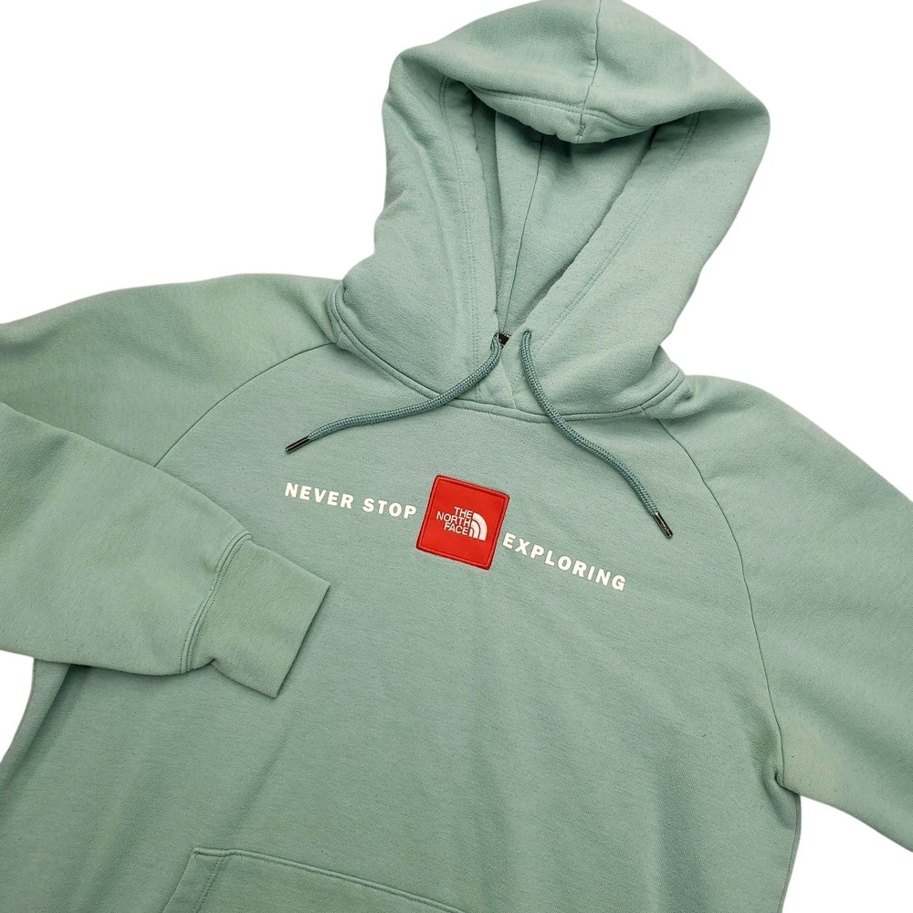 The North Face Hoodie Womens L Green Pullover Fleece Logo Long Sleeve Top